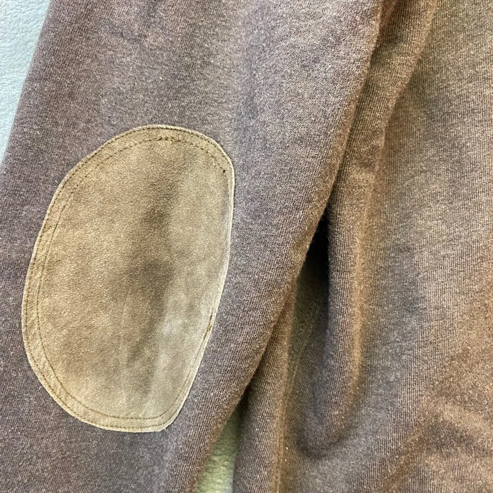 Polo Ralph Lauren Mens Brown Shawl Collar Sweatshirt Suede Elbow Patches Large